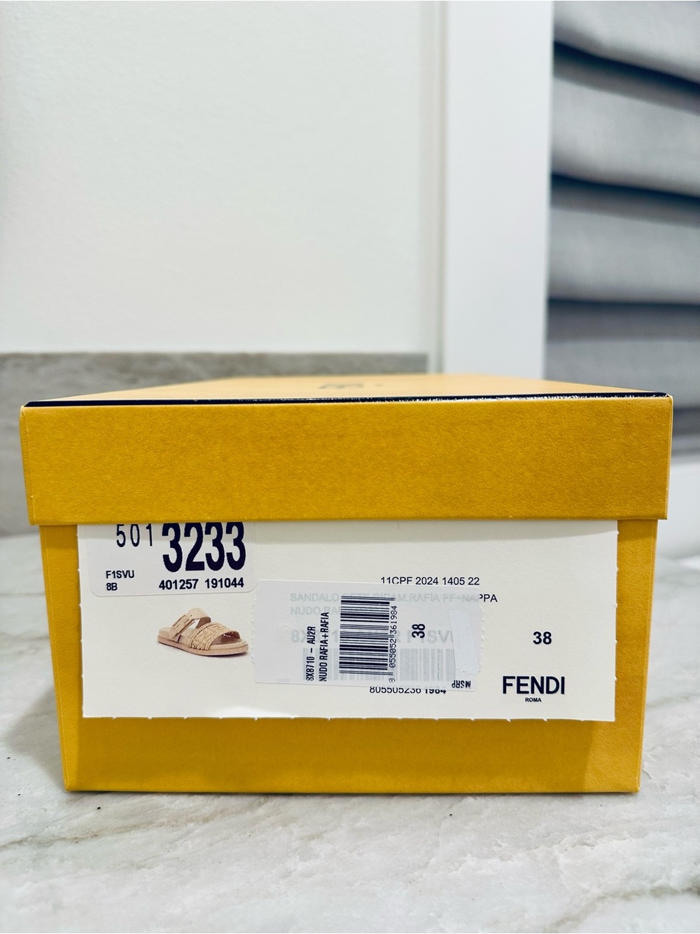 NEW Fendi Feel Cream Beige Leather & Raffia Sandals w/ FF Gold Logo - Size 38 - Picture 10 of 12